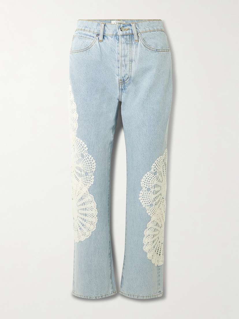 Frame Appliquéd Cropped High-rise Straight-leg Jeans