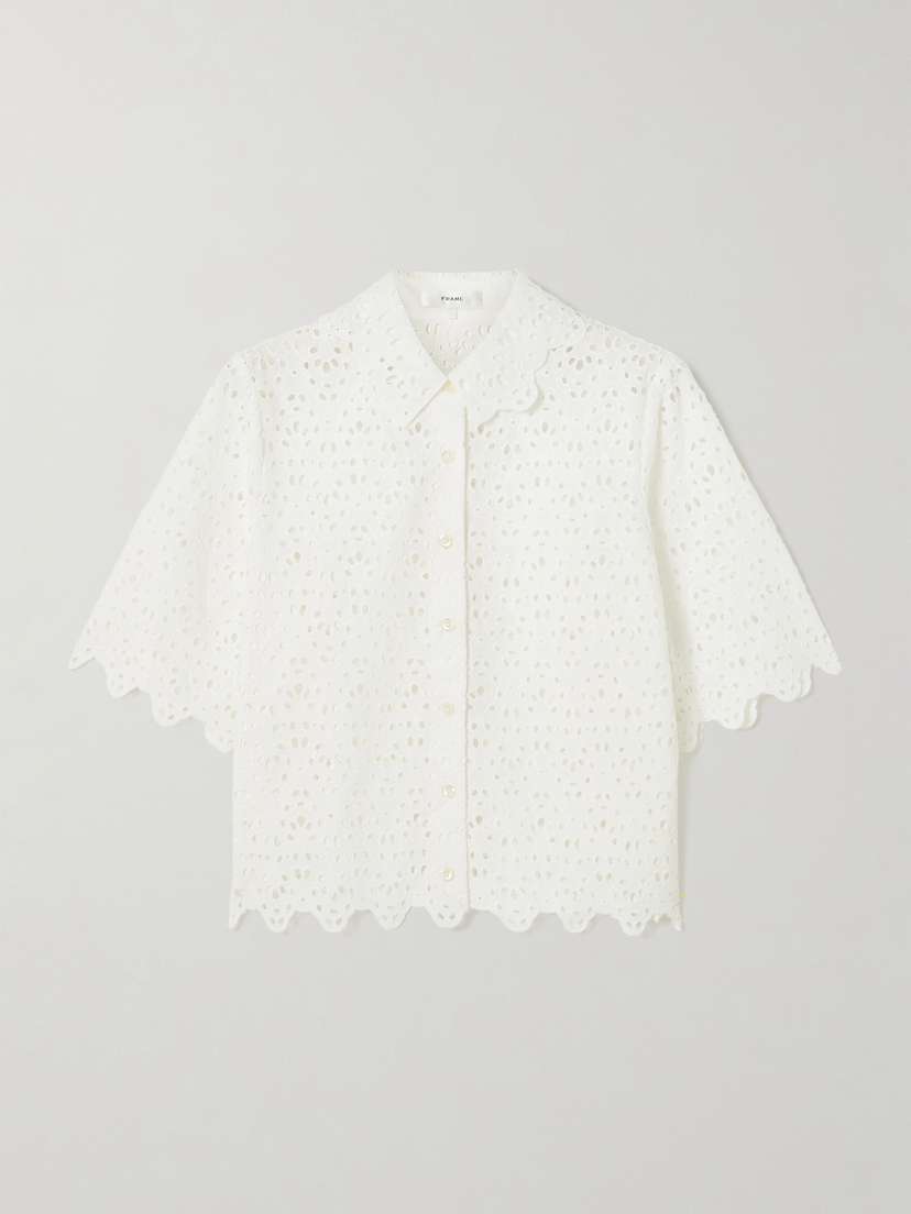 Frame The Deco Scalloped Broderie Anglaise Cotton Blouse