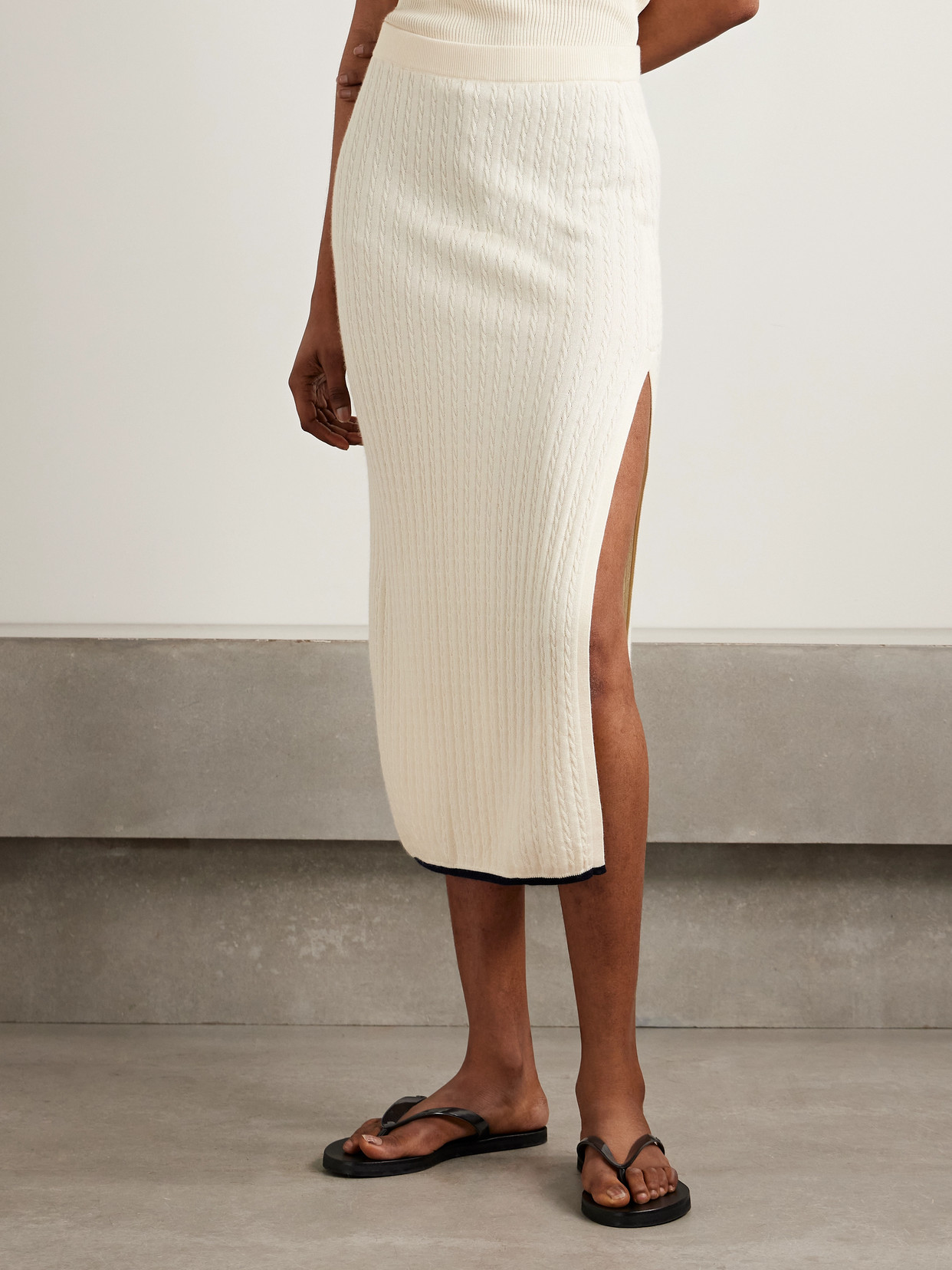 Frame Cable-knit Cashmere And Silk-blend Midi Skirt