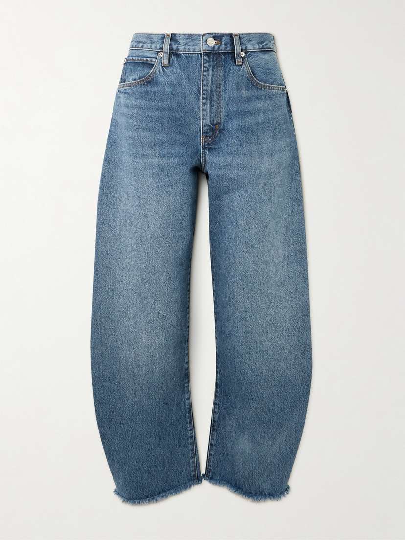 Frame The Bubble Crop Frayed High-rise Barrel-leg Jeans