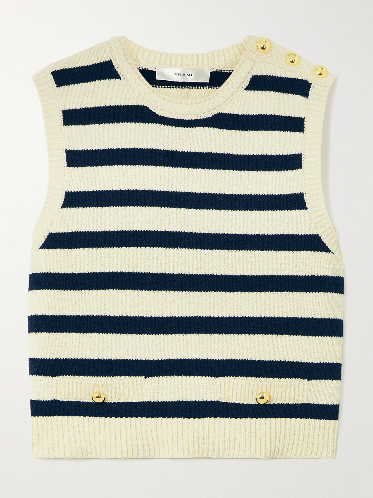 Frame The Harbor Button-embellished Striped Cotton-blend Waistcoat