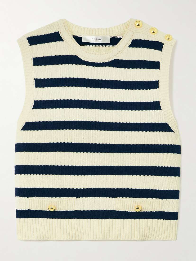 Frame The Harbor Button-embellished Striped Cotton-blend Vest