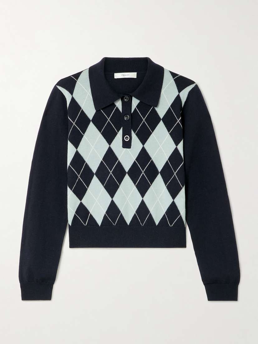 Frame Argyle Merino Wool Polo Sweater