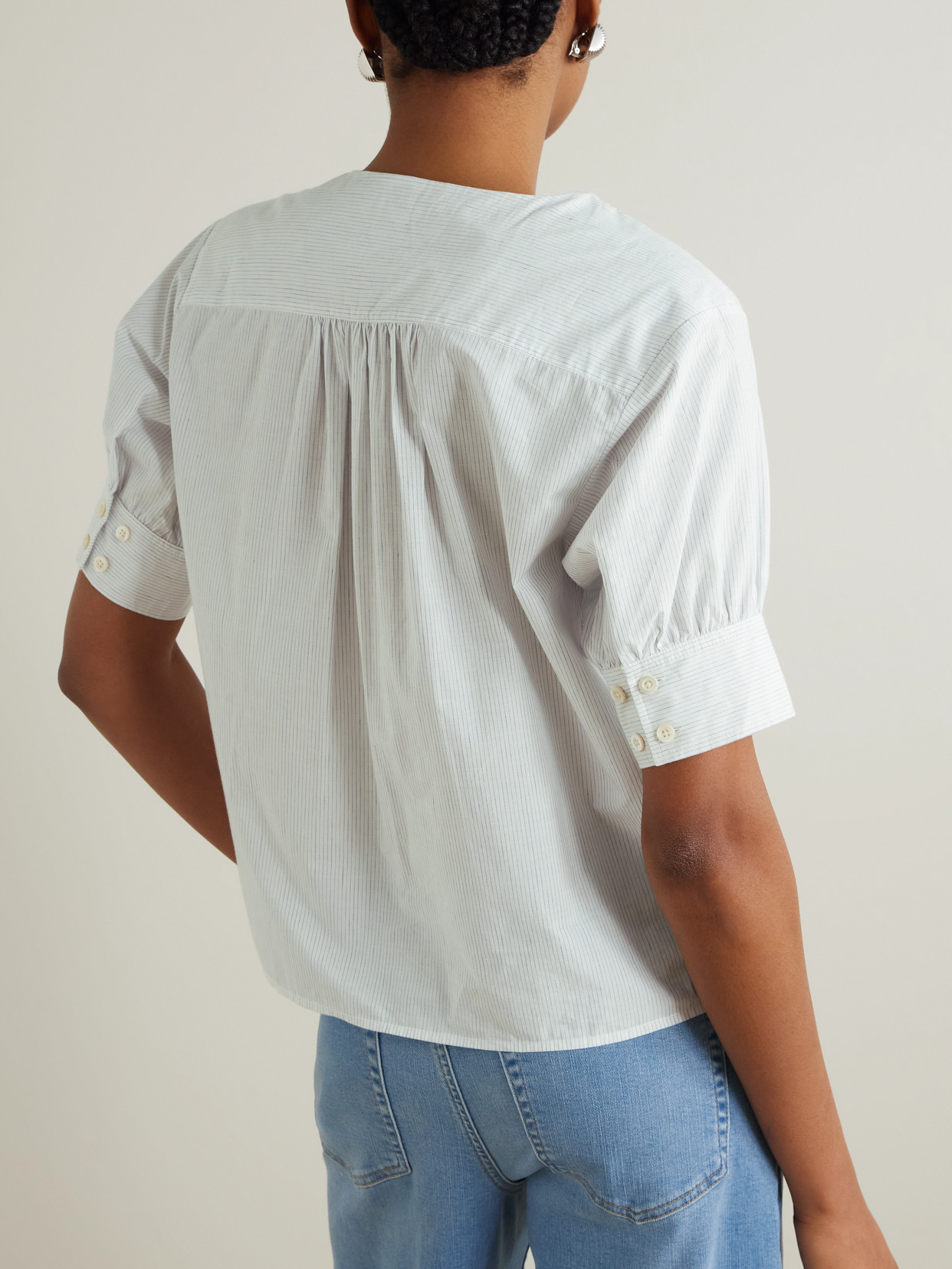 Pinstriped Cotton And Linen-Blend Blouse