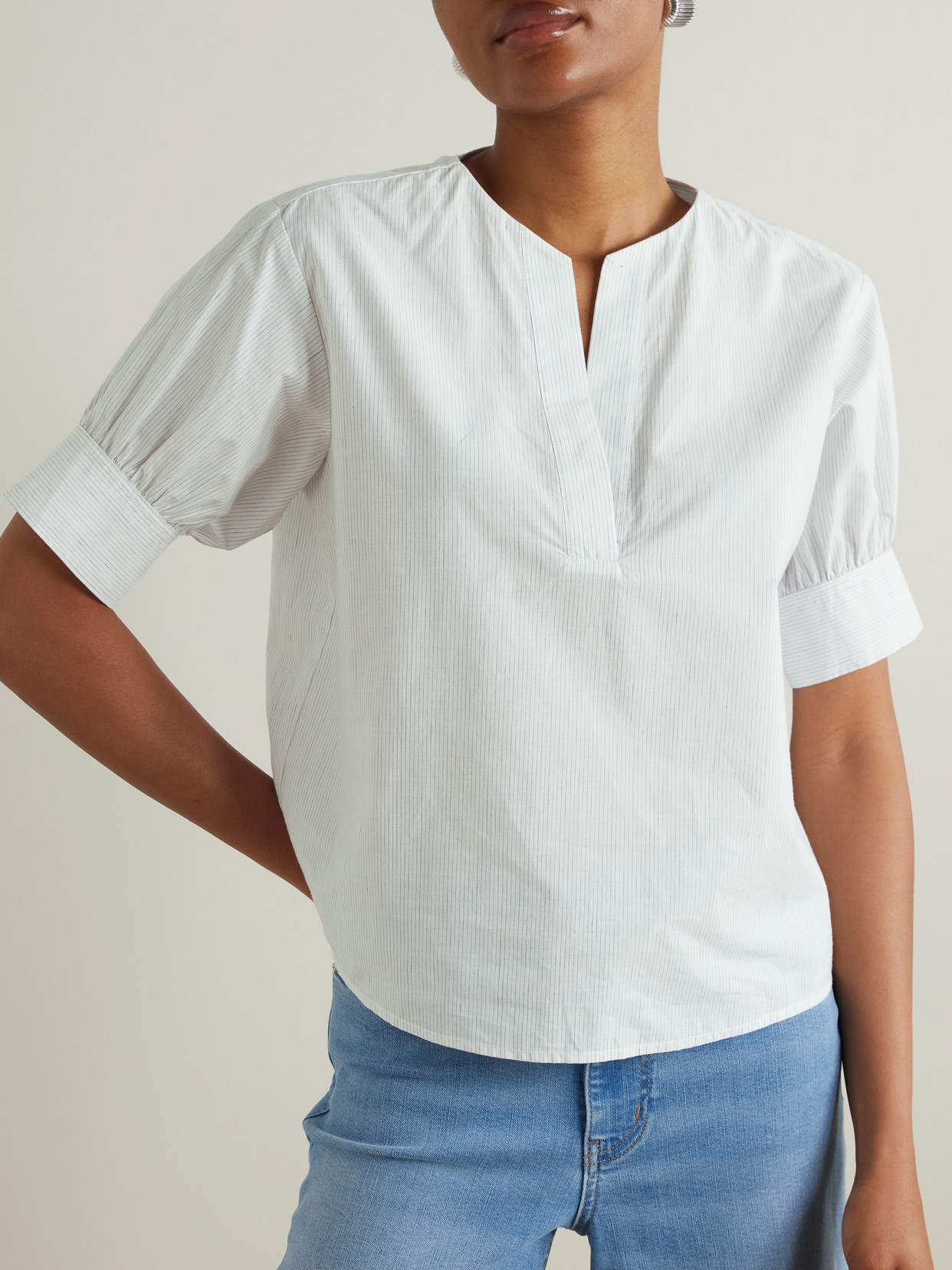 Pinstriped Cotton And Linen-Blend Blouse