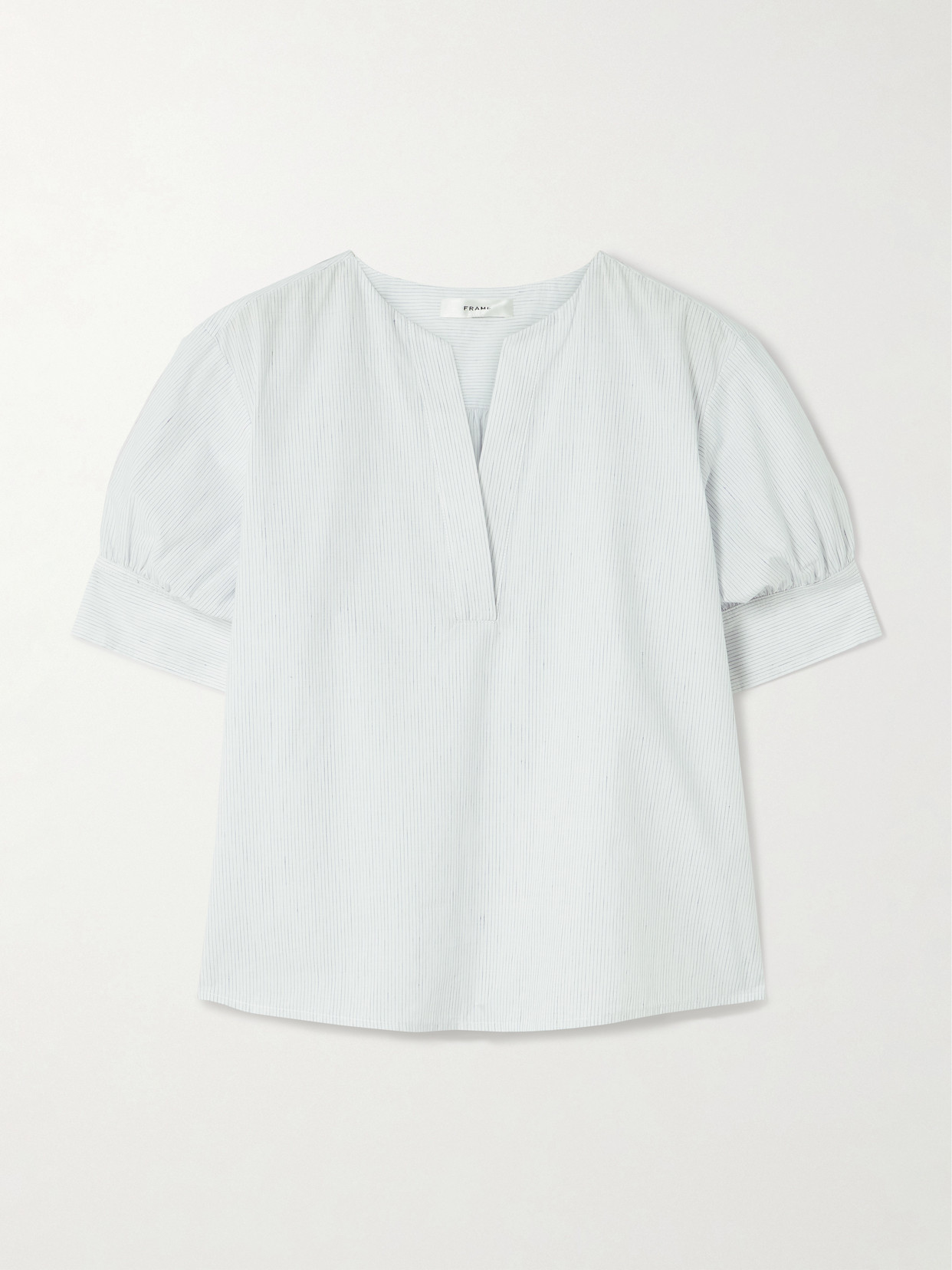 Frame Pinstriped Cotton And Linen-blend Blouse