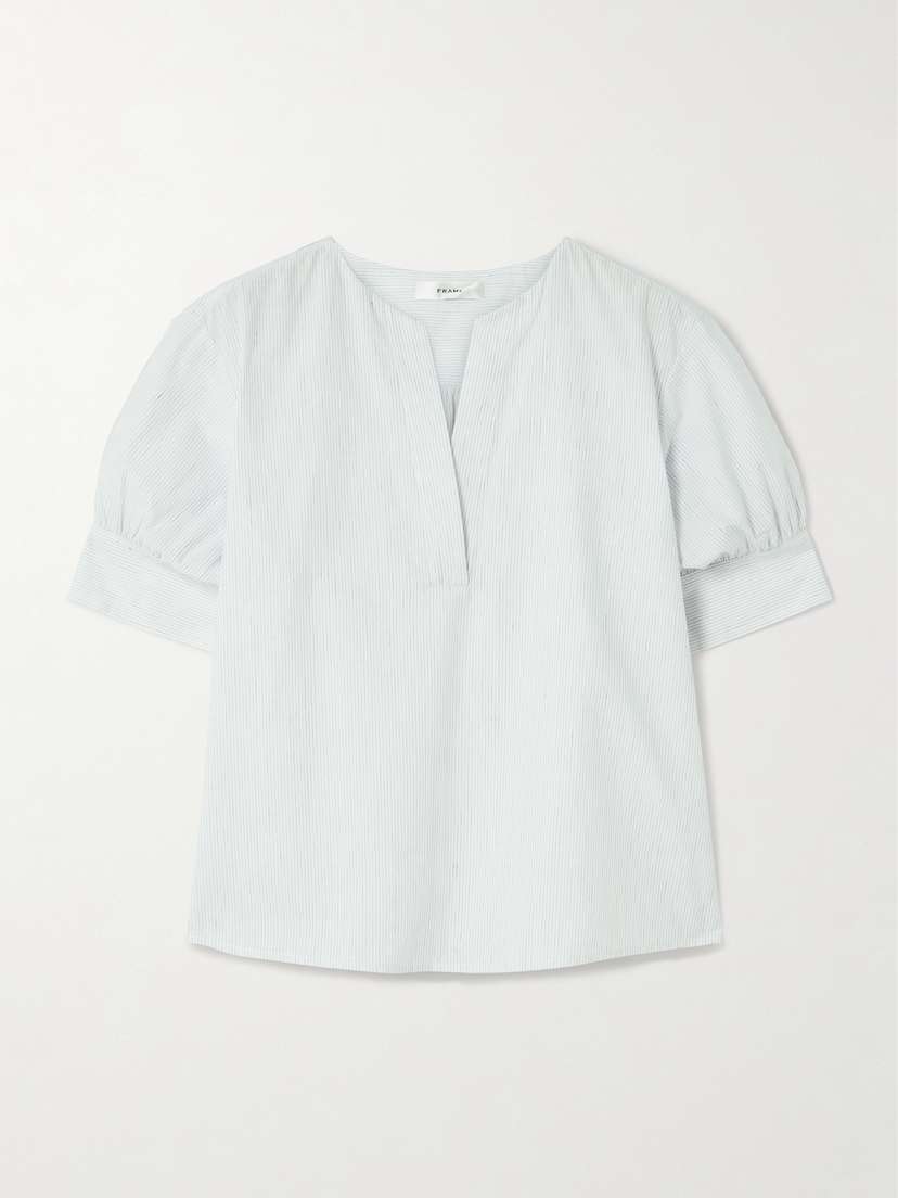 Frame Pinstriped Cotton And Linen-blend Blouse