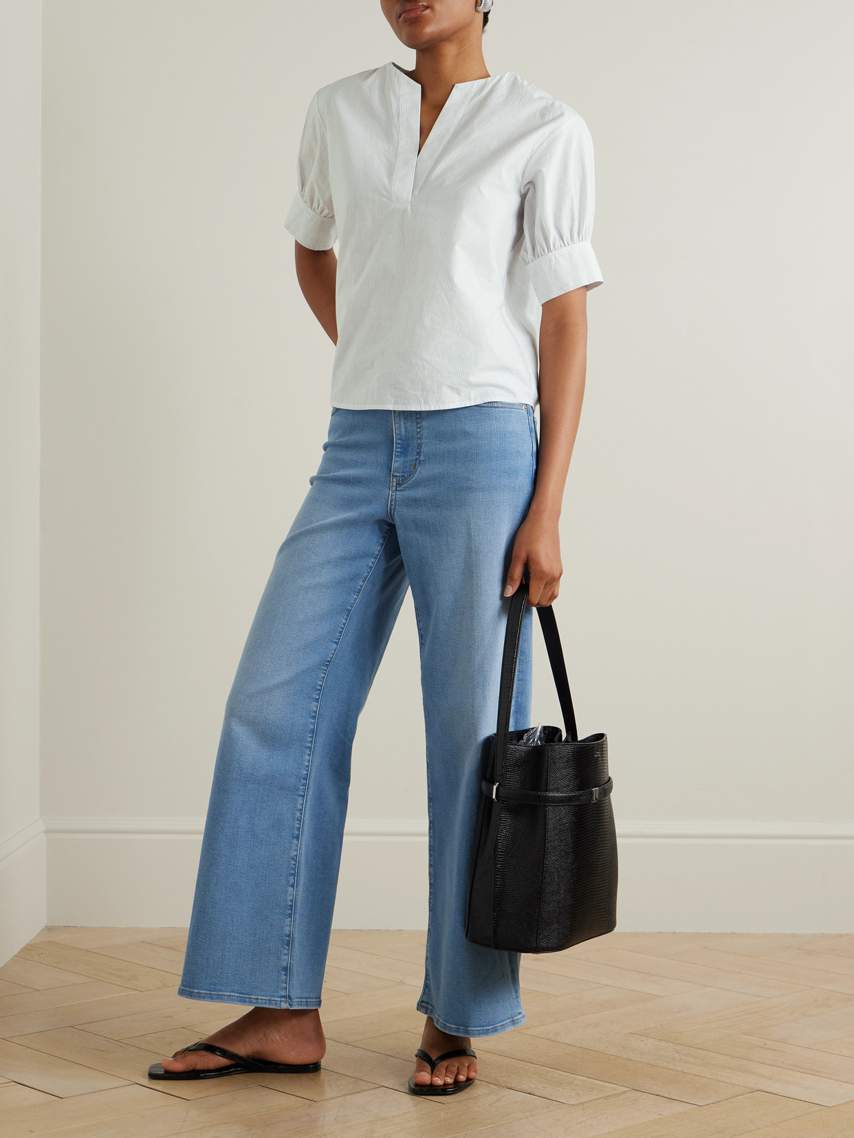 Pinstriped Cotton And Linen-Blend Blouse