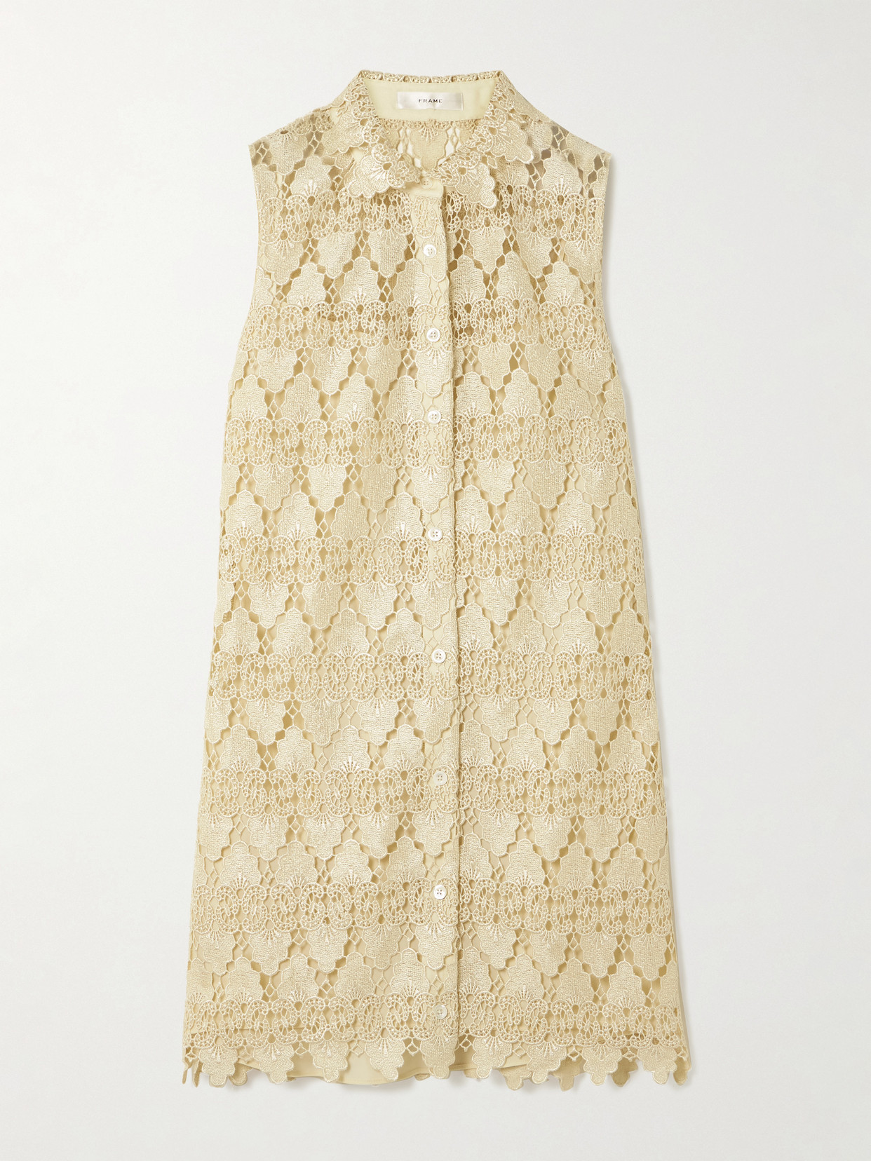 Frame The Deco Scalloped Guipure Lace Mini Shirt Dress