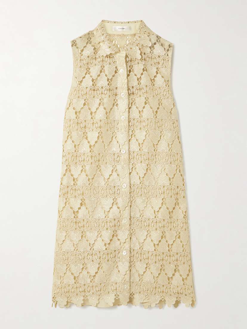 Frame The Deco Scalloped Guipure Lace Mini Shirt Dress