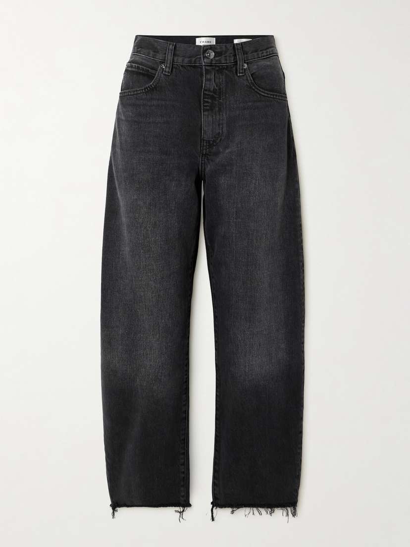 Frame The Bubble Cropped Frayed High-rise Barrel-leg Jeans