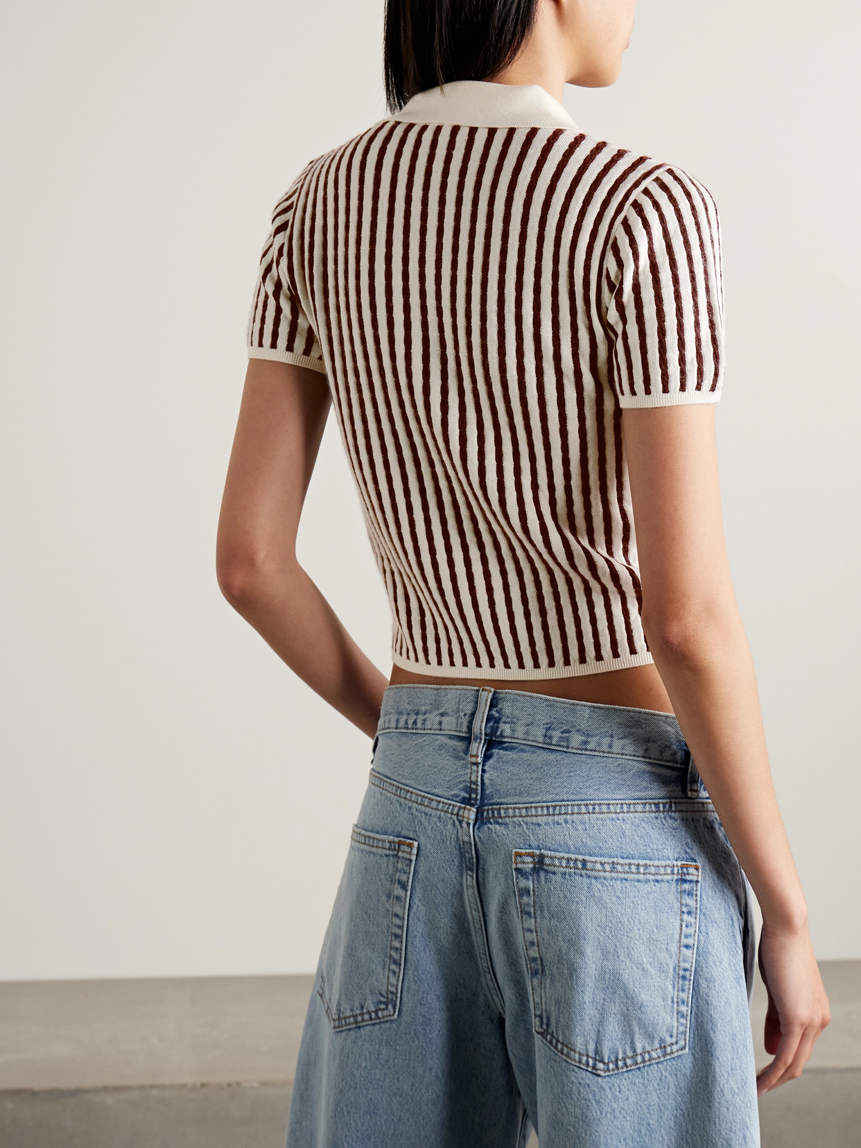 Frame Striped Cable-knit Cashmere And Silk-blend Polo Shirt In Multi