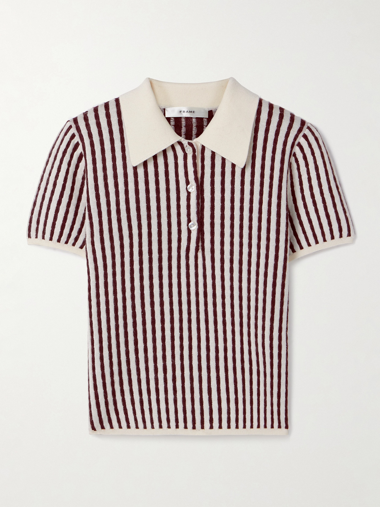 Frame Striped Cable-knit Cashmere And Silk-blend Polo Shirt