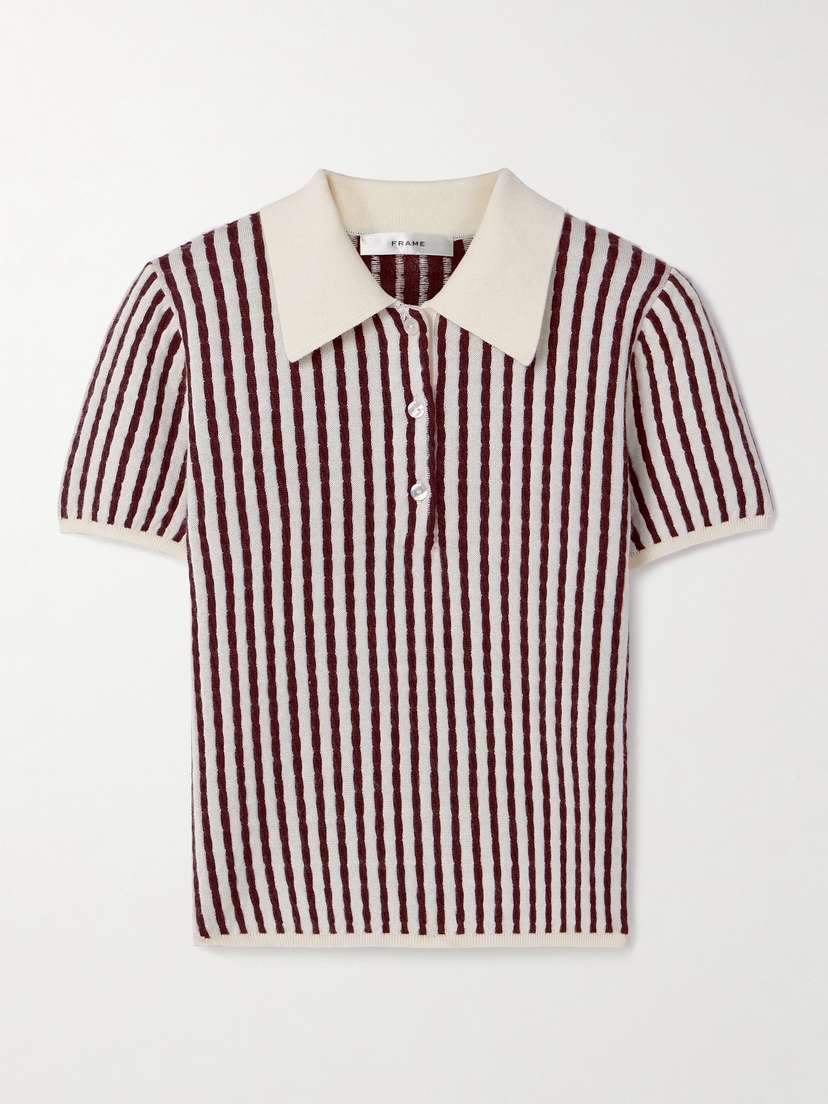 Frame Striped Cable-knit Cashmere And Silk-blend Polo Shirt