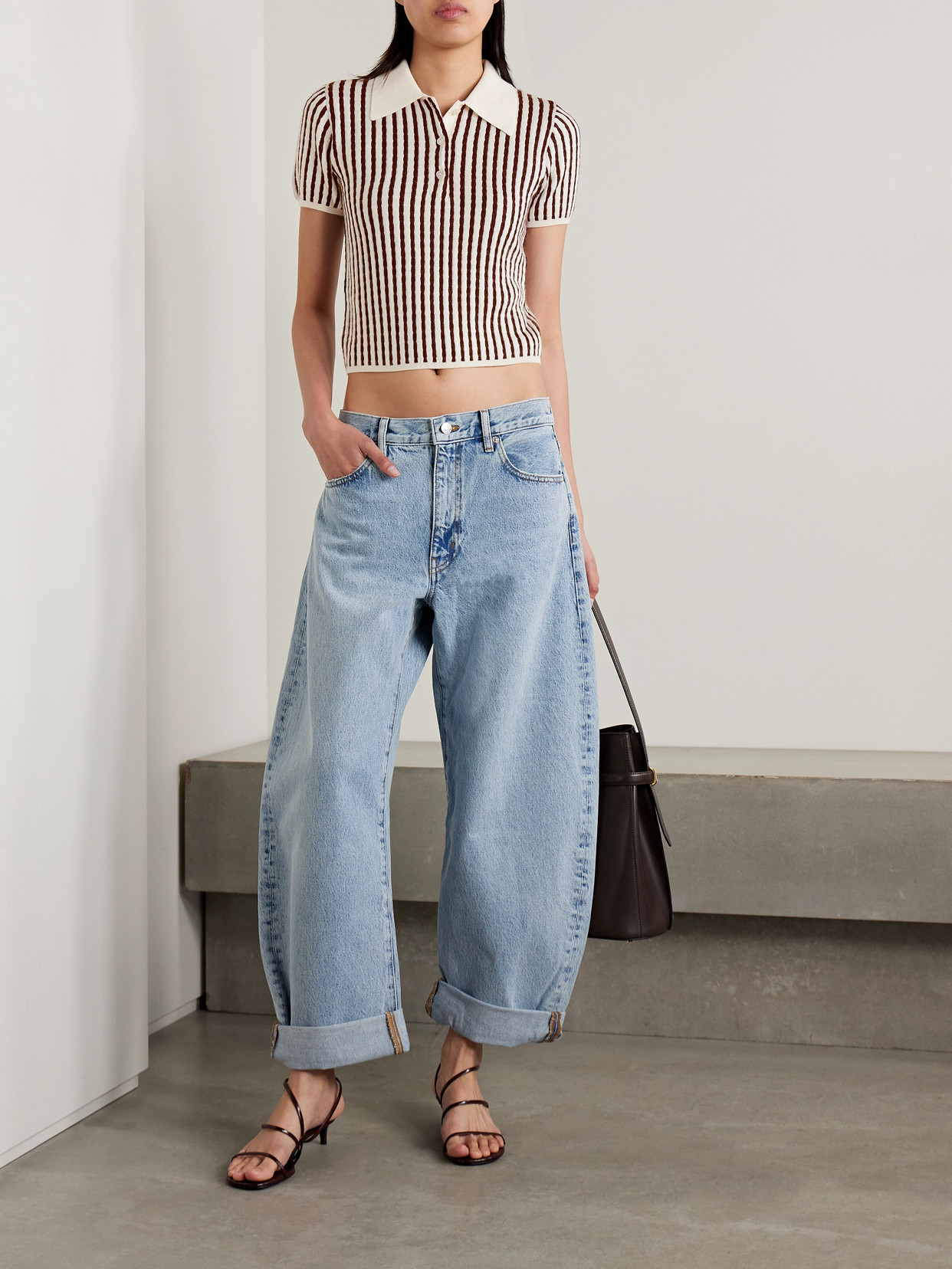 Frame Striped Cable-knit Cashmere And Silk-blend Polo Shirt In Multi