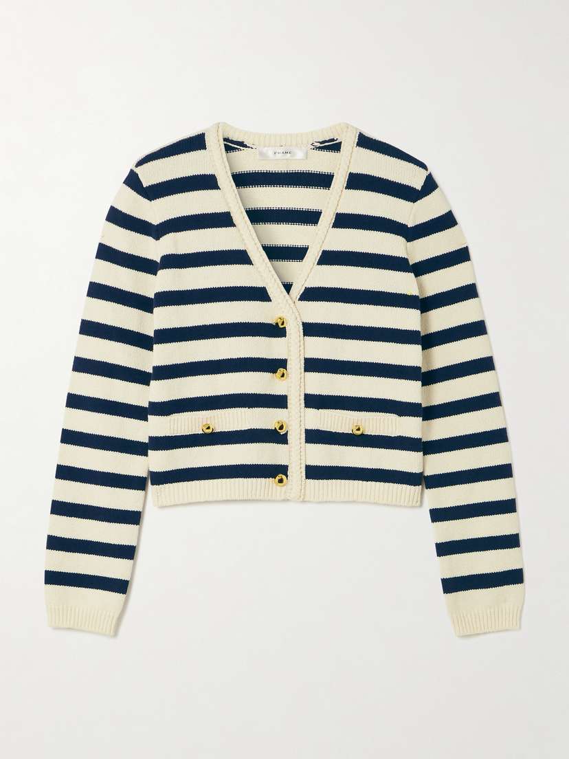 Frame The Harbor Striped Cotton-blend Cardigan