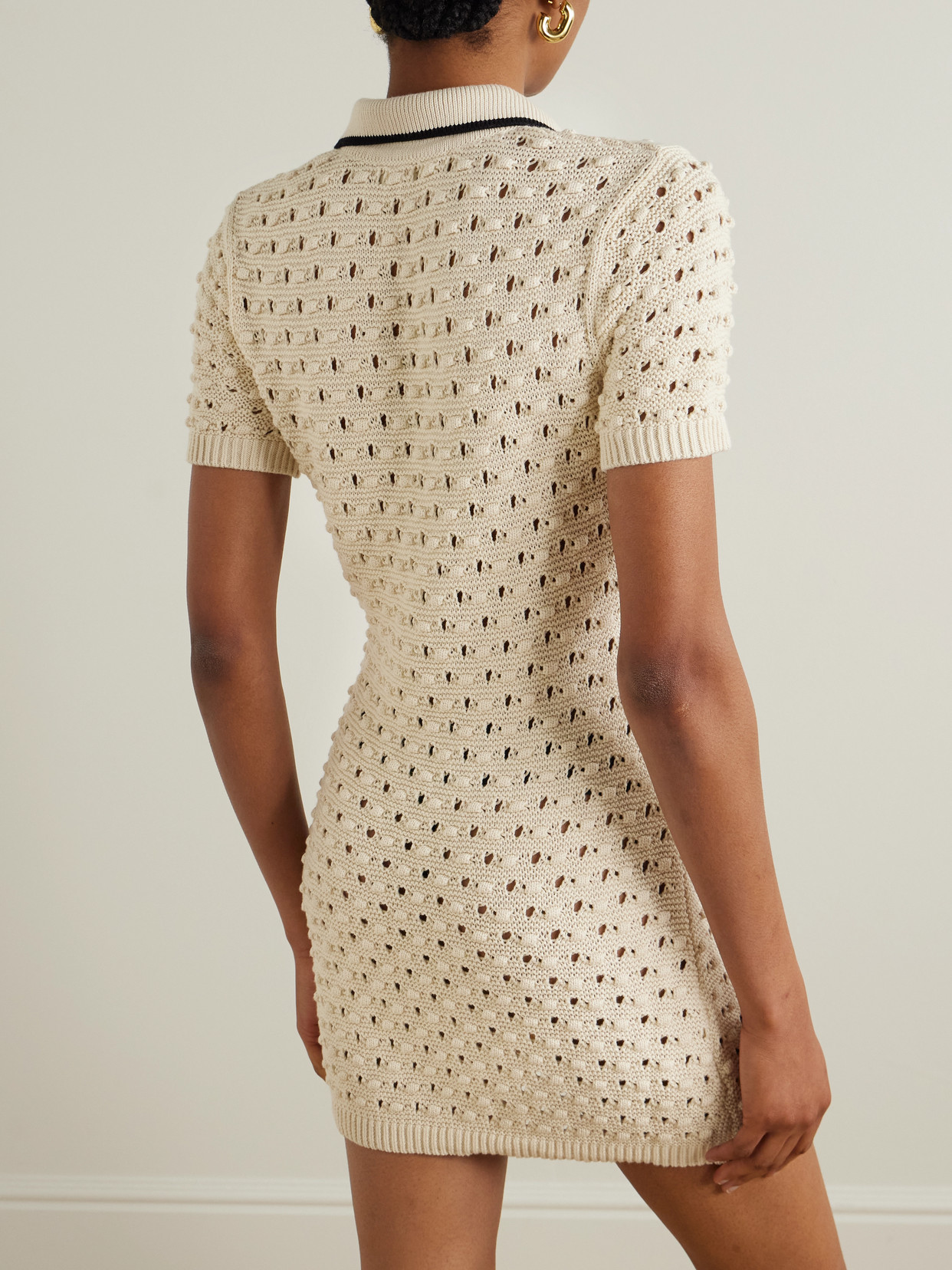 Frame The Bauble Piped Open-knit Cotton Mini Dress