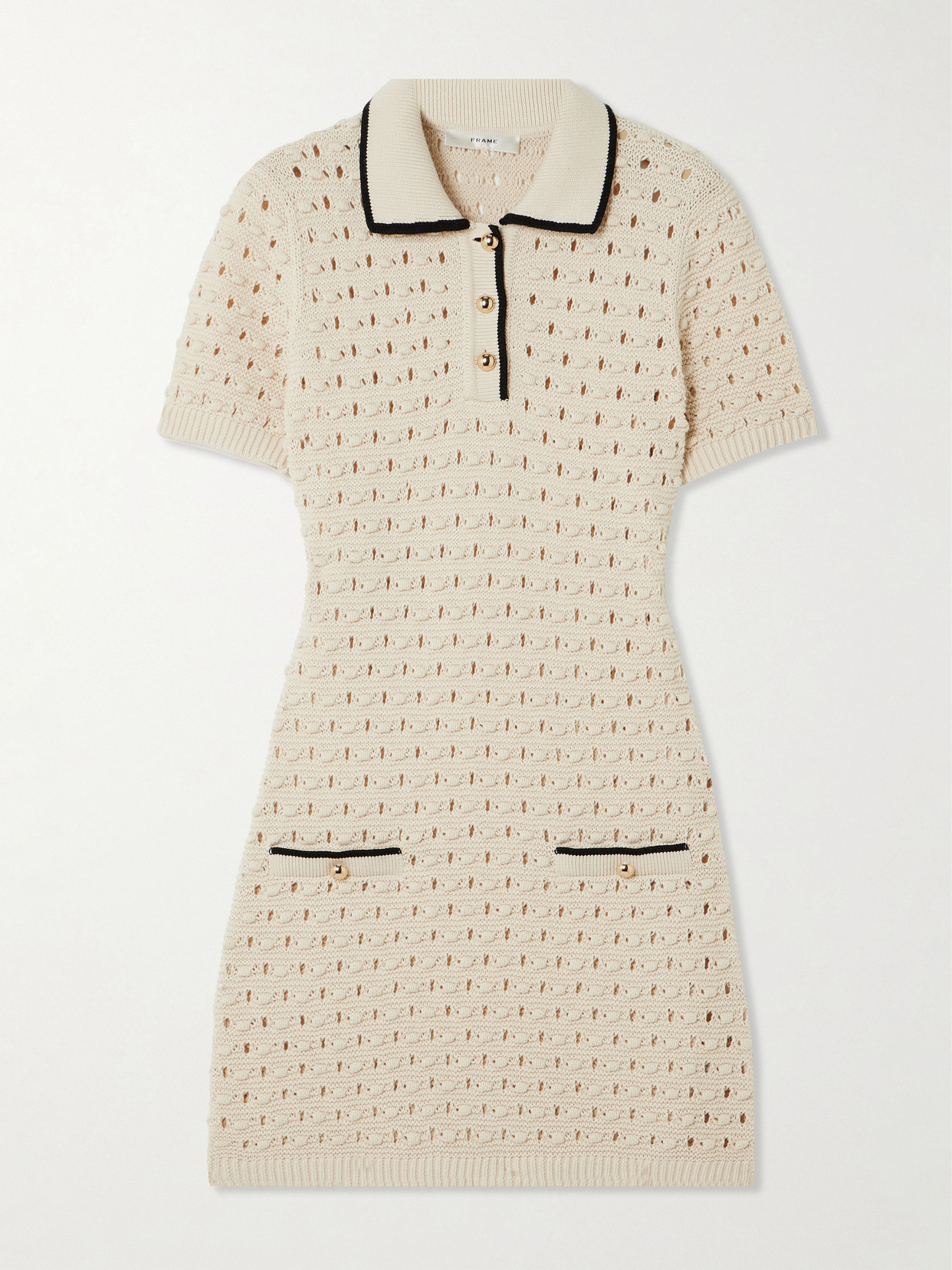 Frame The Bauble Piped Open-knit Cotton Mini Dress