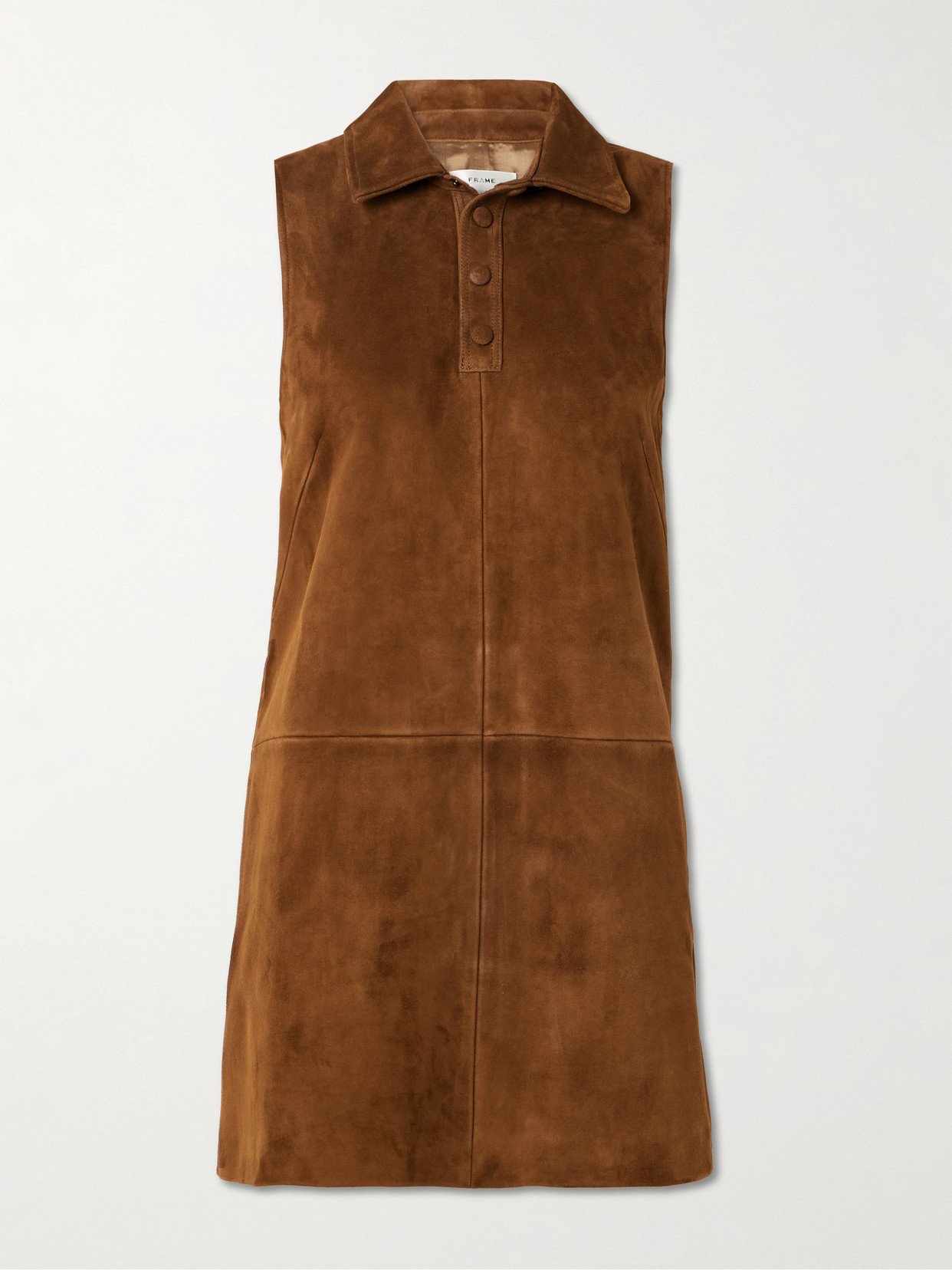 Frame Paneled Suede Mini Shirt Dress In Brown