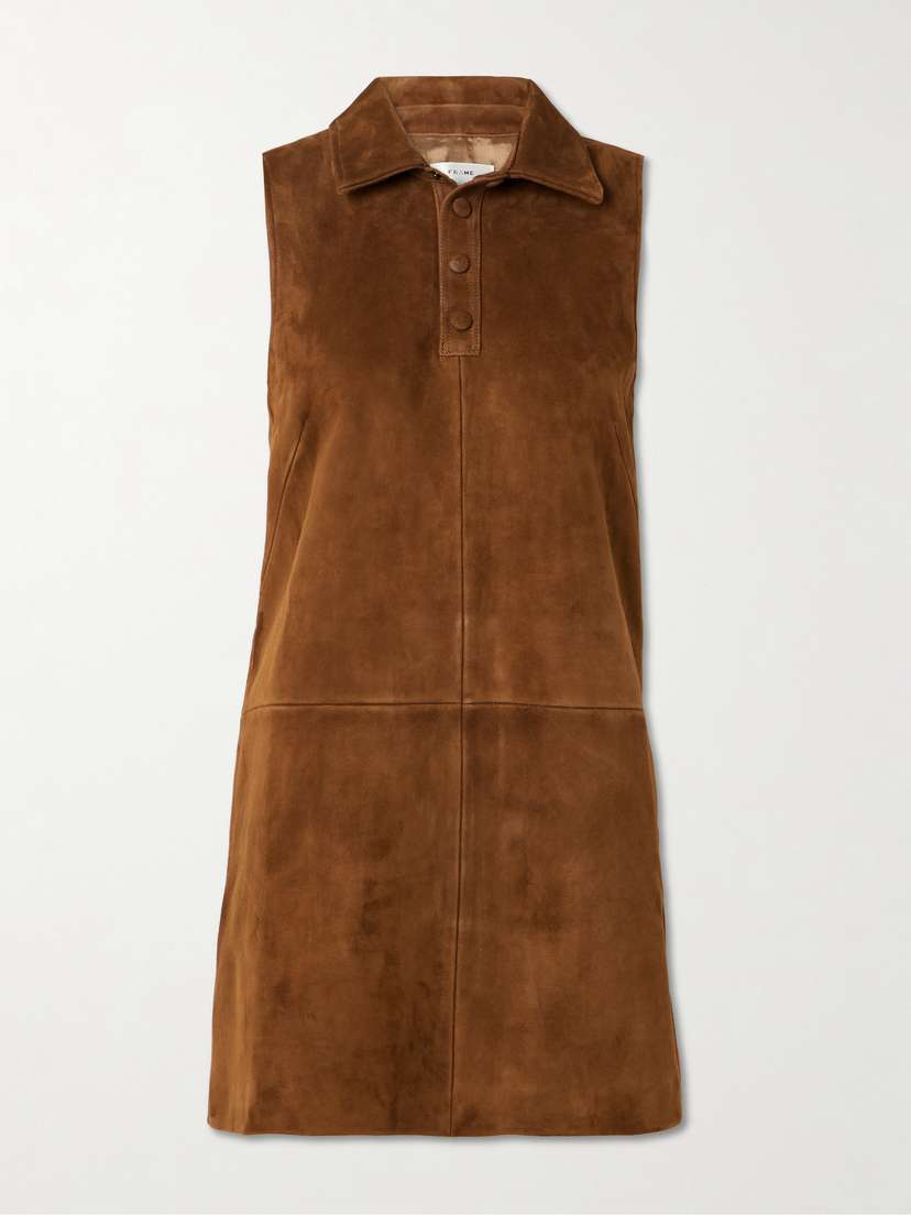 Frame Paneled Suede Mini Shirt Dress