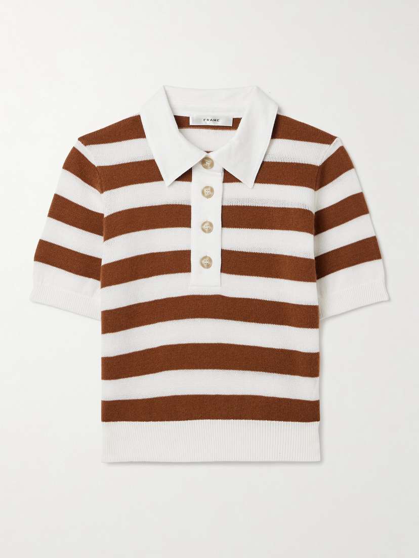 Frame Striped Cashmere And Cotton-blend Polo Shirt