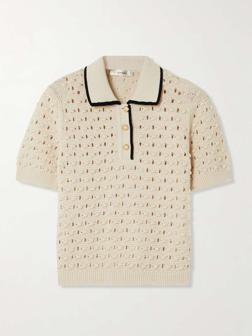 Frame The Bauble Pointelle-knit Cotton Polo Shirt