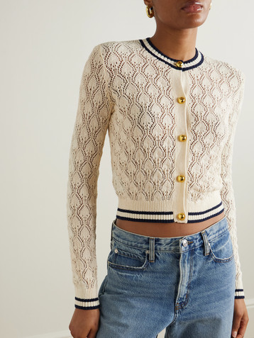 FRAME The Rookie pointelle-knit cotton-blend bouclé cardigan