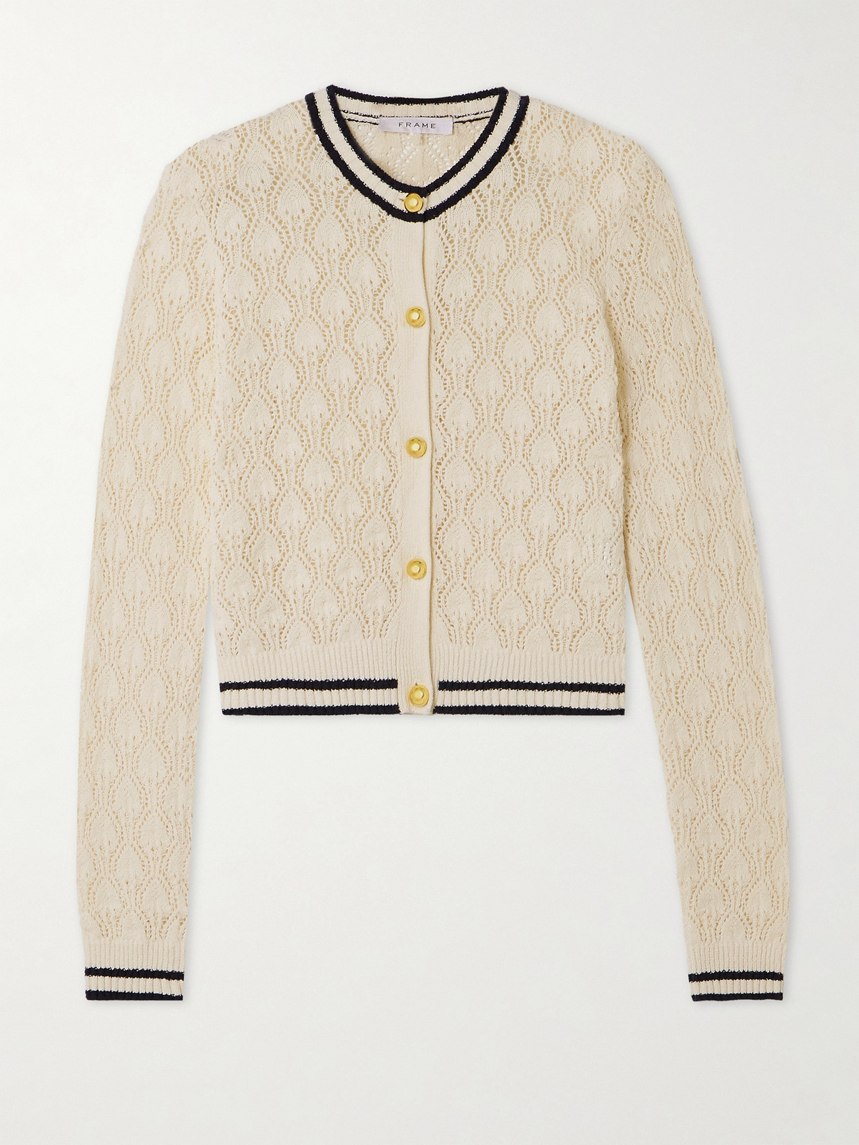 Frame The Rookie Pointelle-knit Cotton-blend Bouclé Cardigan