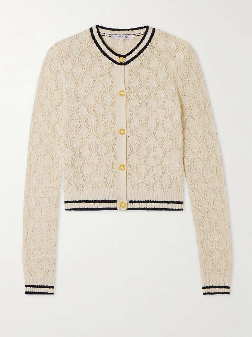Frame The Rookie Pointelle-knit Cotton-blend Bouclé Cardigan