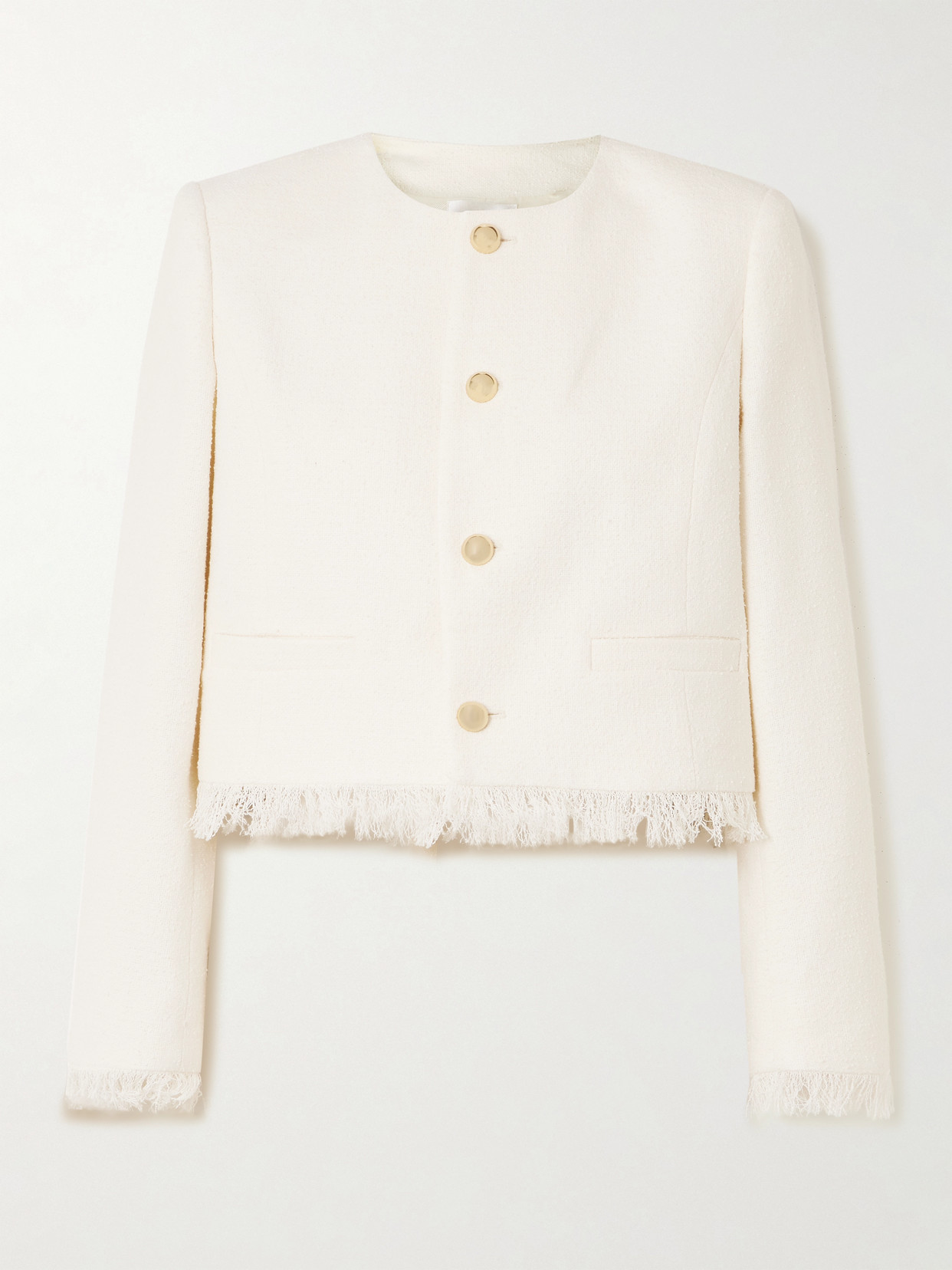 Frame Womens Fringed Cropped Tweed Jacket White