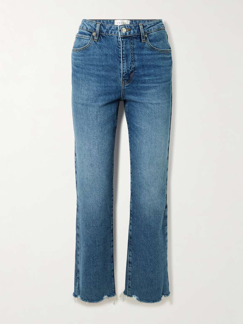 Frame The Ruler Crop Frayed High-rise Slim-leg Jeans