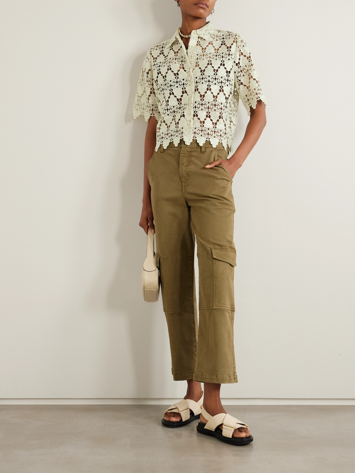 Frame The Lace Button Up Shirt In Soft Mint