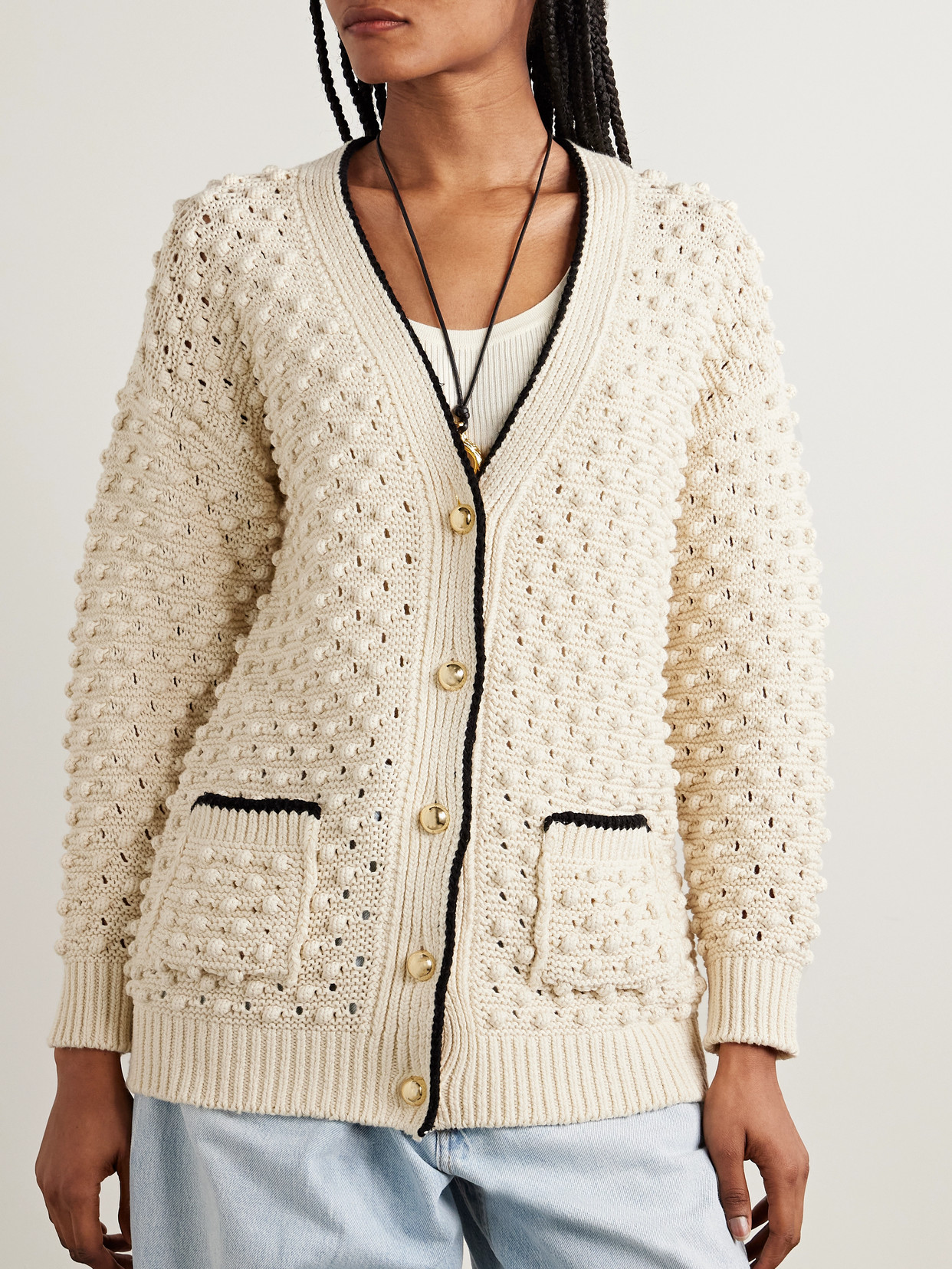 FRAME THE BAUBLE TEXTURED-KNIT COTTON CARDIGAN