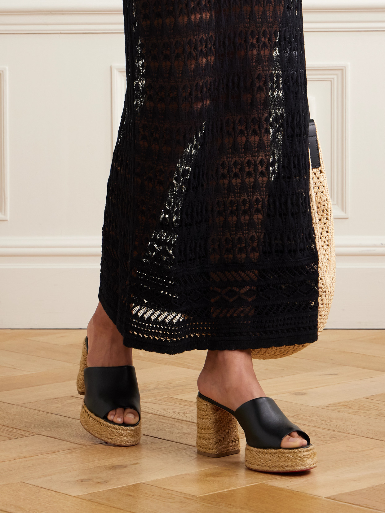 Christian Louboutin Calakala Espadrille Platform Slide Sandal In Black