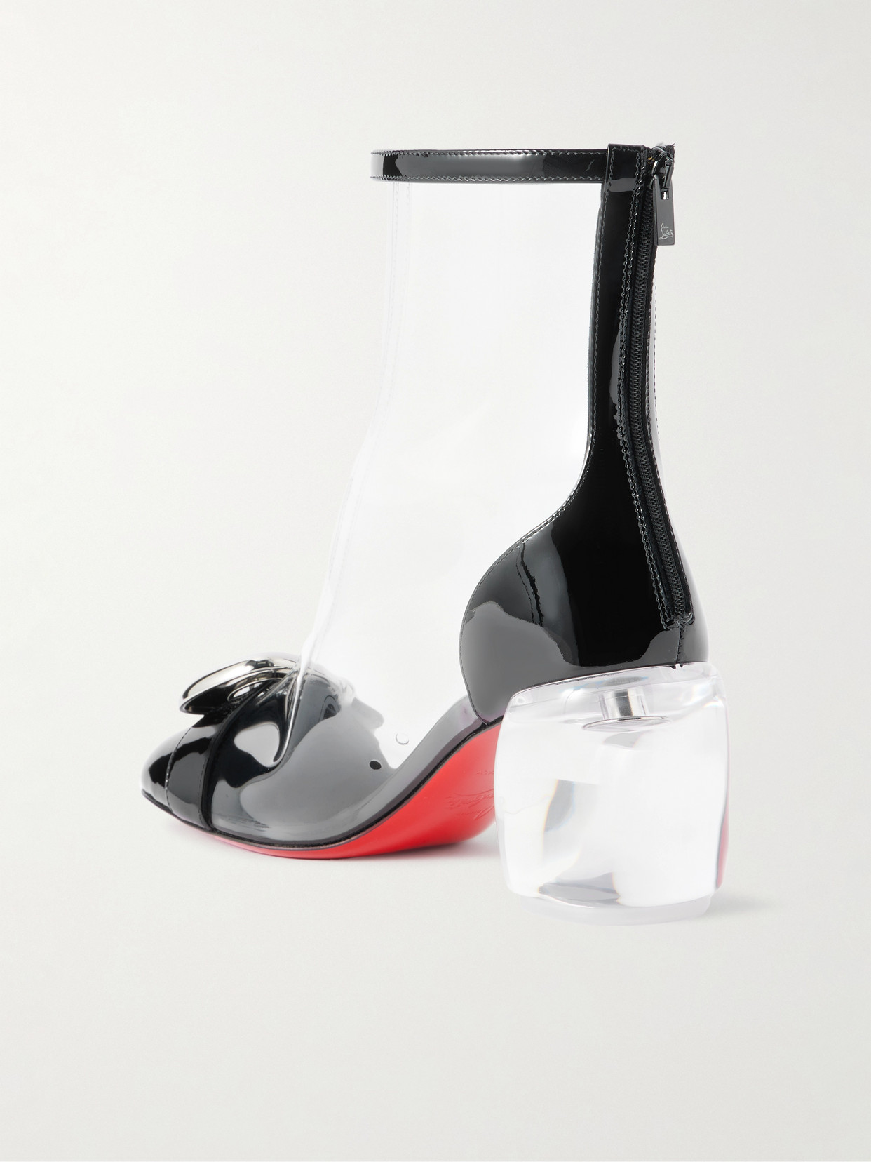 Christian Louboutin Minny Bubble Patent Leather-trimmed Pvc Ankle Boots In Black