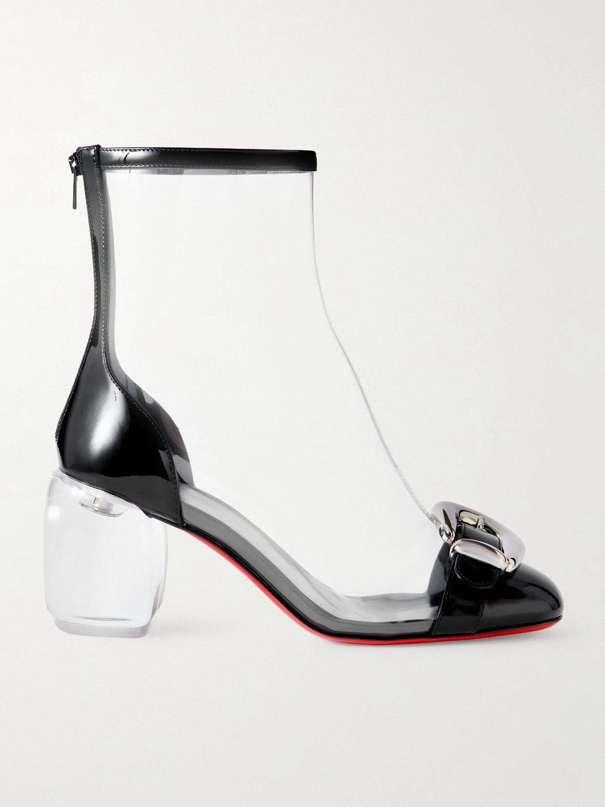 Christian Louboutin Minny Bubble Patent Leather-trimmed Pvc Ankle Boots In Black