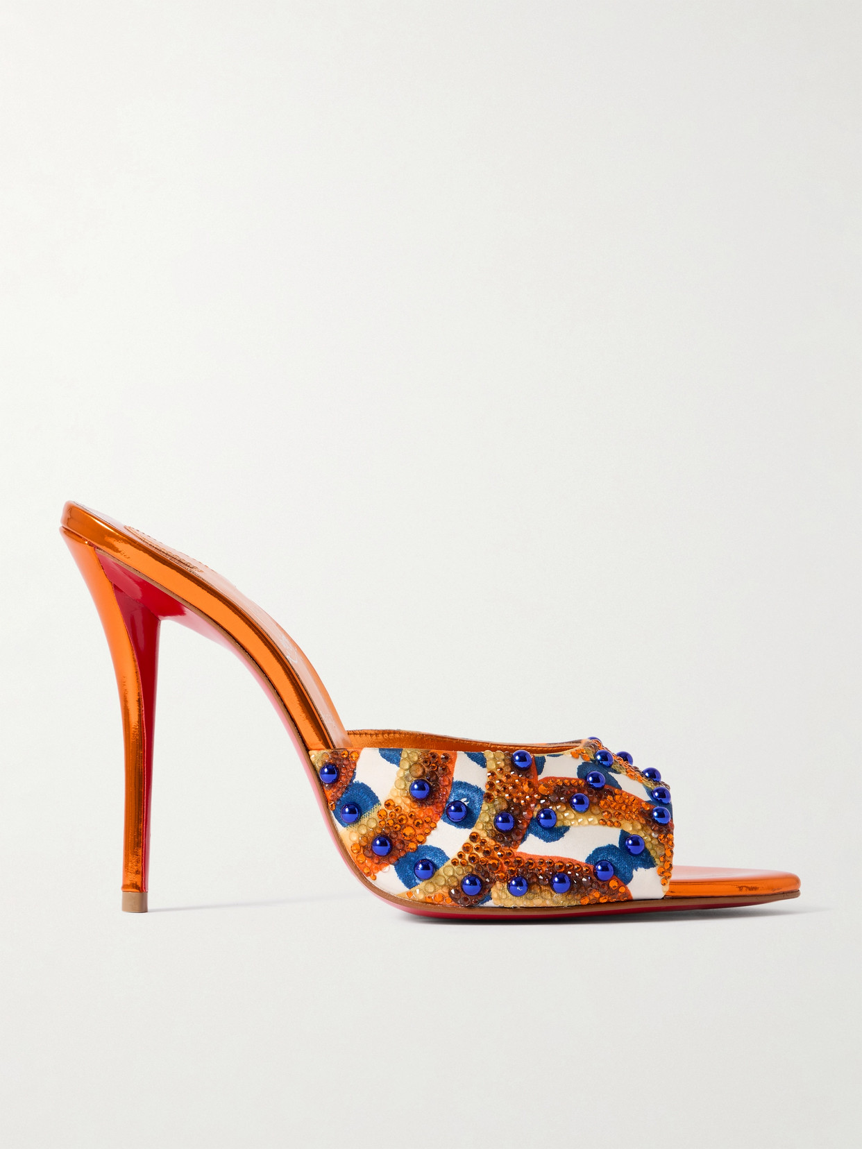 Christian Louboutin Miss Z 100 Embellished Printed Faille Mules In Multi