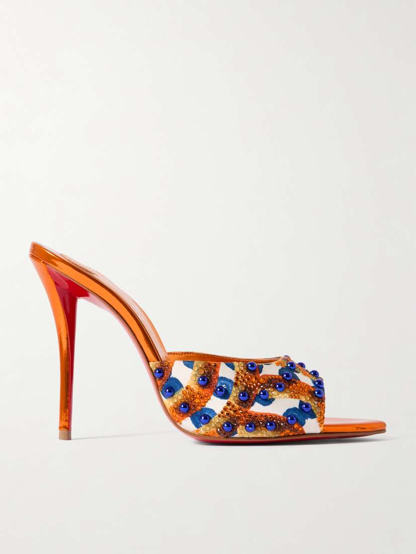 Christian Louboutin Miss Z 100 Embellished Printed Faille Mules