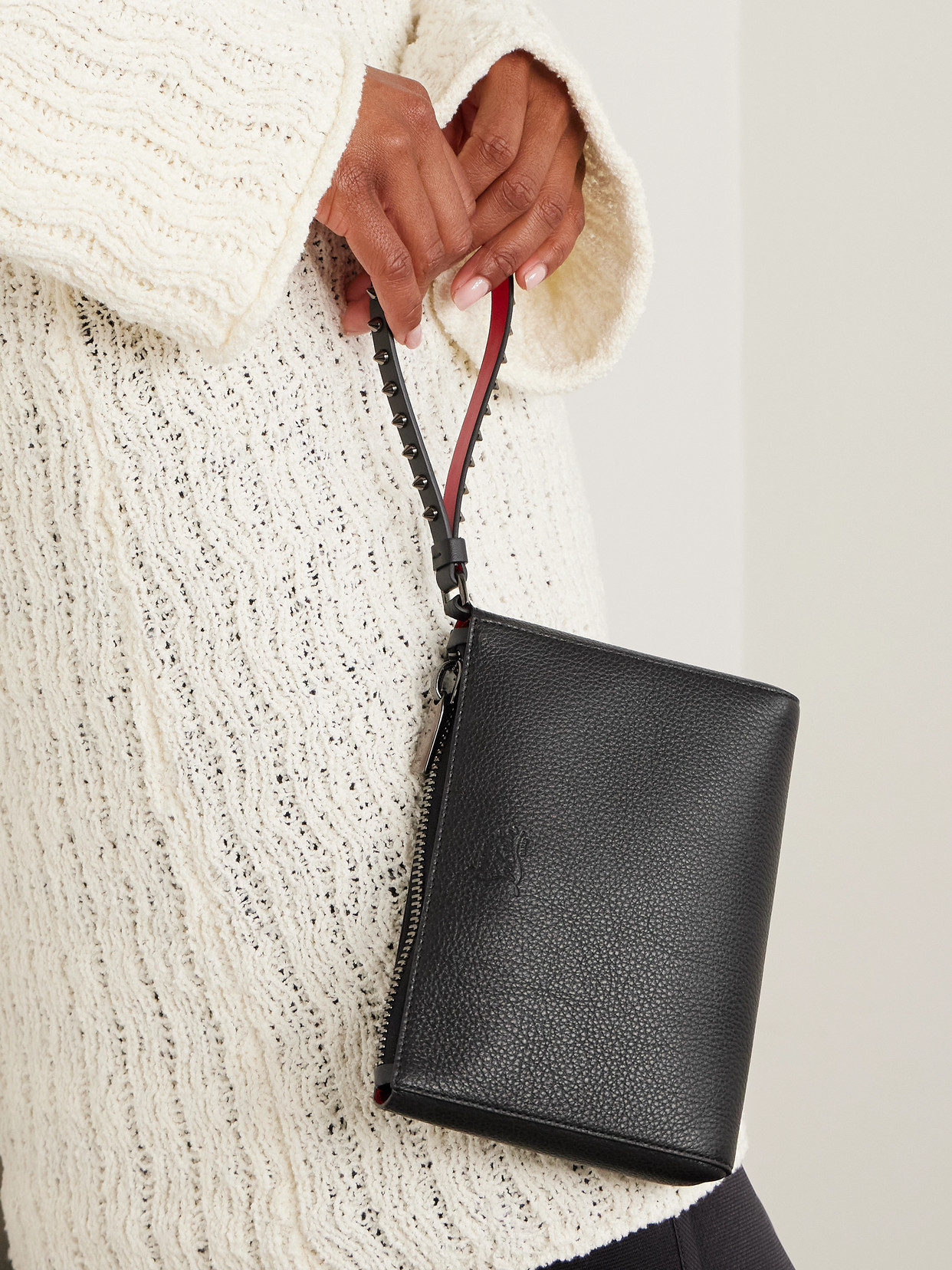 Christian Louboutin Embellished Clutch With Textured Finish And Wrist Strap