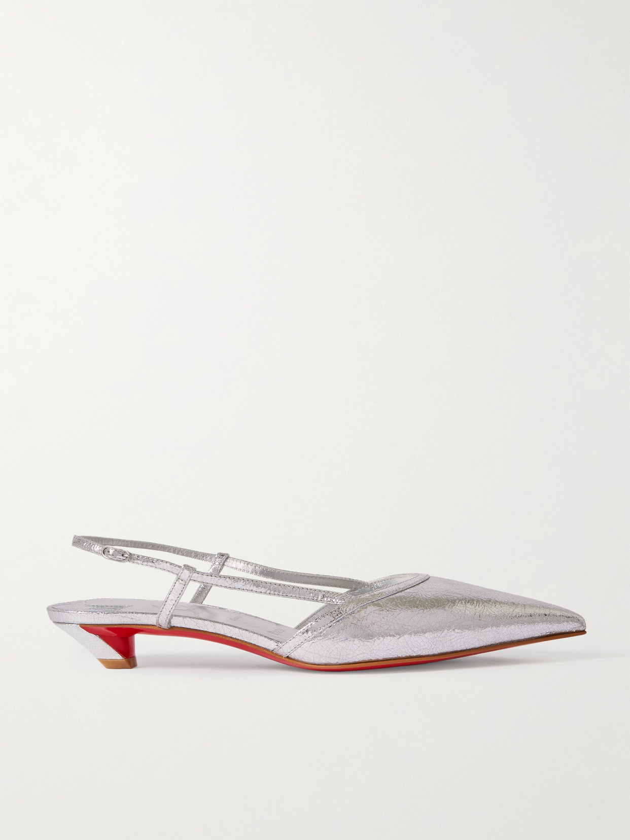 Christian Louboutin Miss Z Slingina 25 Metallic Crinkled-leather Slingback Pumps In Silver