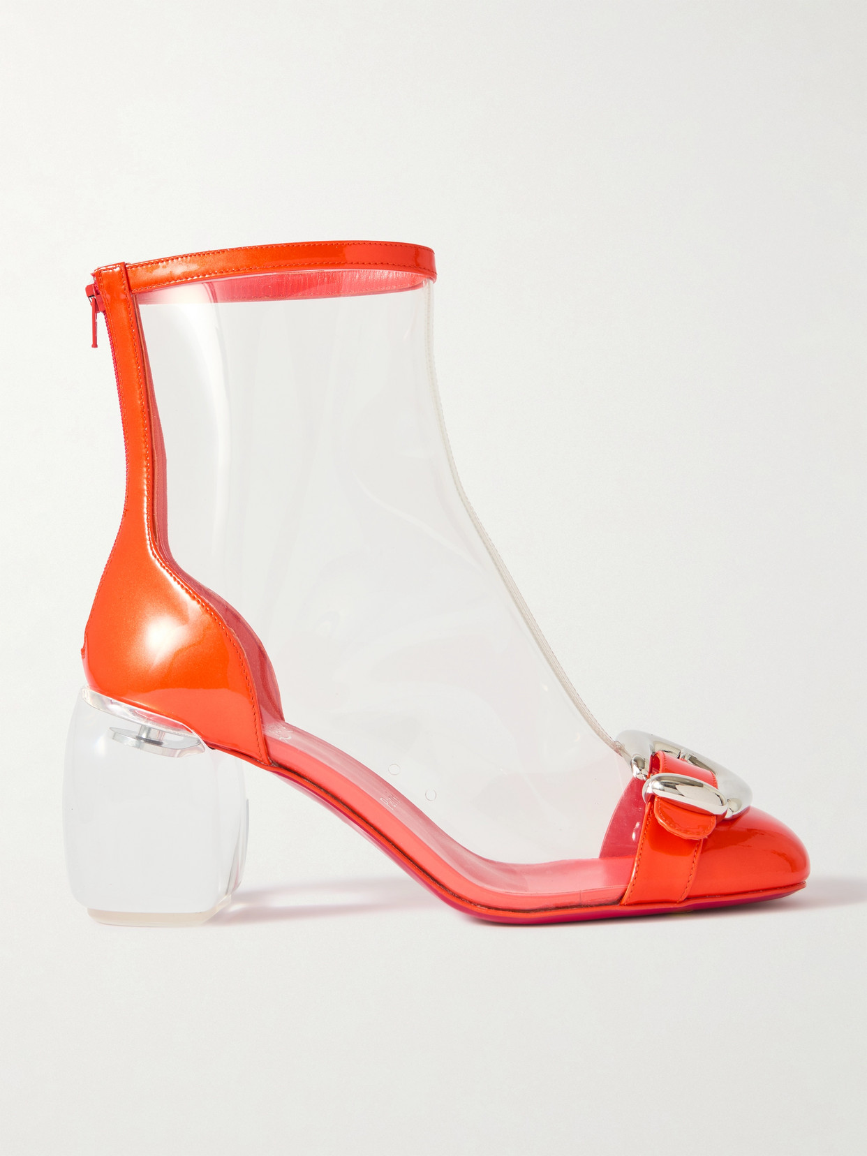 Christian Louboutin Minny Bubble 70 Buckled Pvc Ankle Boots In Orange