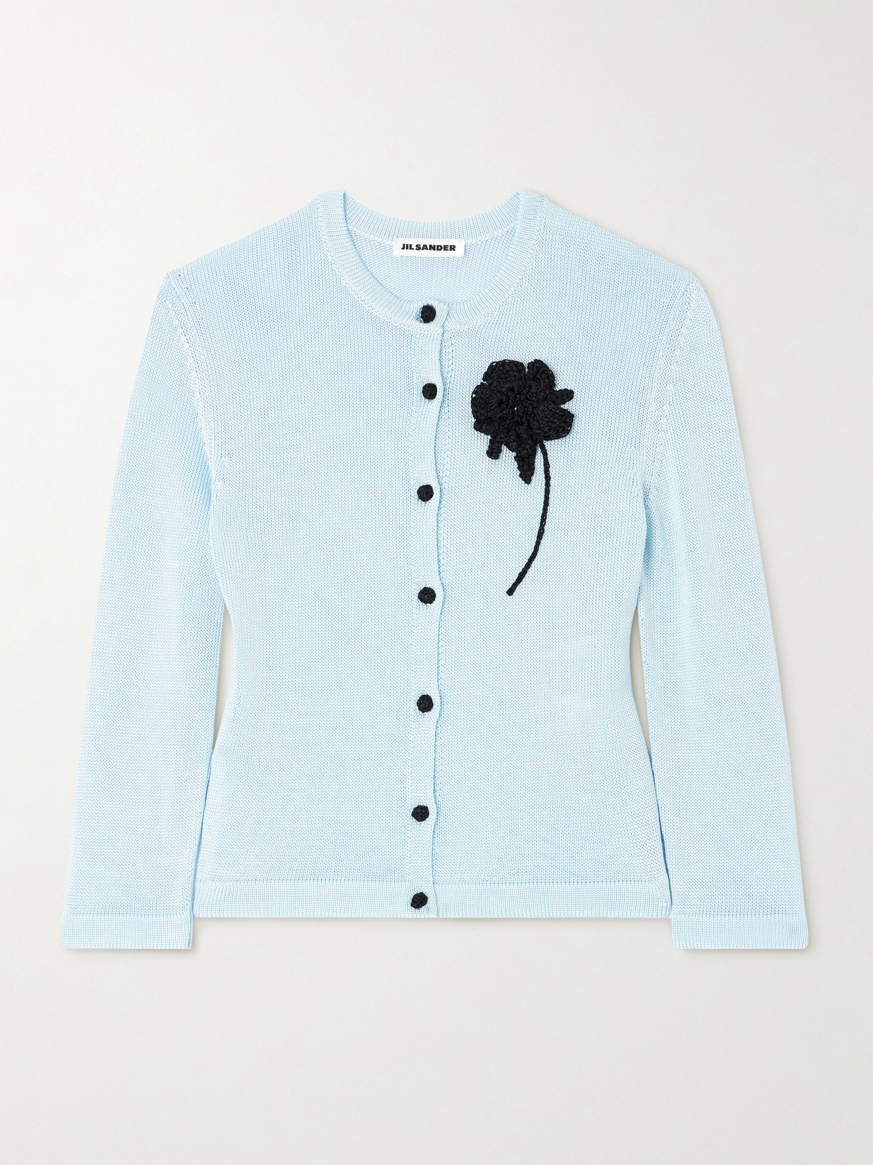 Jil Sander Appliquéd Knitted Cardigan In Blue
