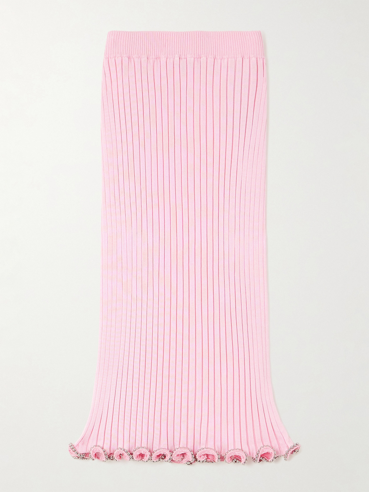 Jil Sander Bead-embellished Ribbed-knit Midi Skirt In Pink