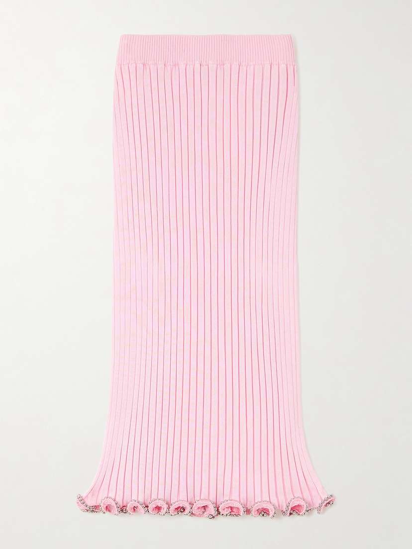 Jil Sander Bead-embellished Ribbed-knit Midi Skirt