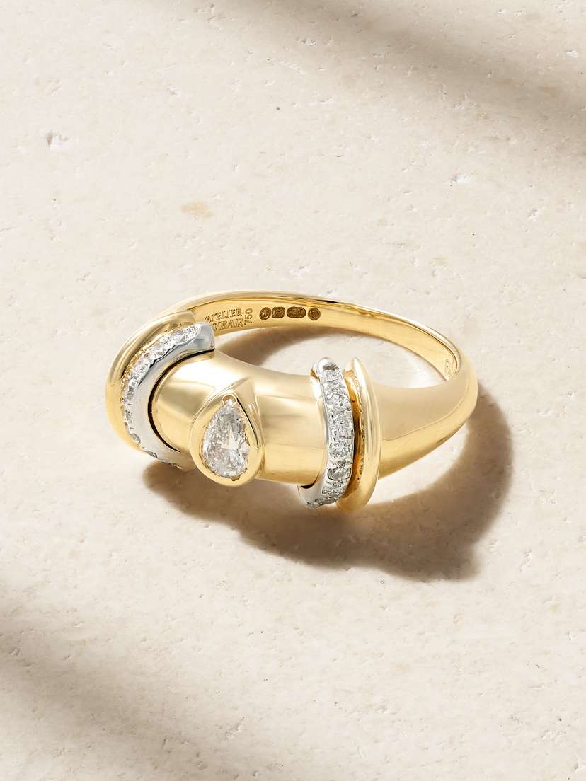 L’Atelier Nawbar Warrior Drop Rhodium-plated 18-karat Gold Diamond Ring