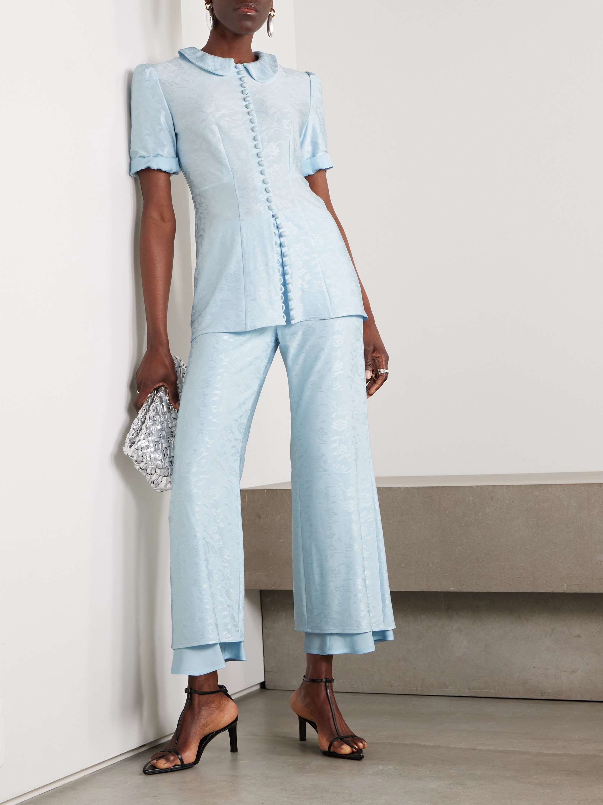 JIL SANDER Cropped floral-jacquard flared pants | NET-A-PORTER JIL SANDER Cropped floral-jacquard flared pants | NET-A-PORTER