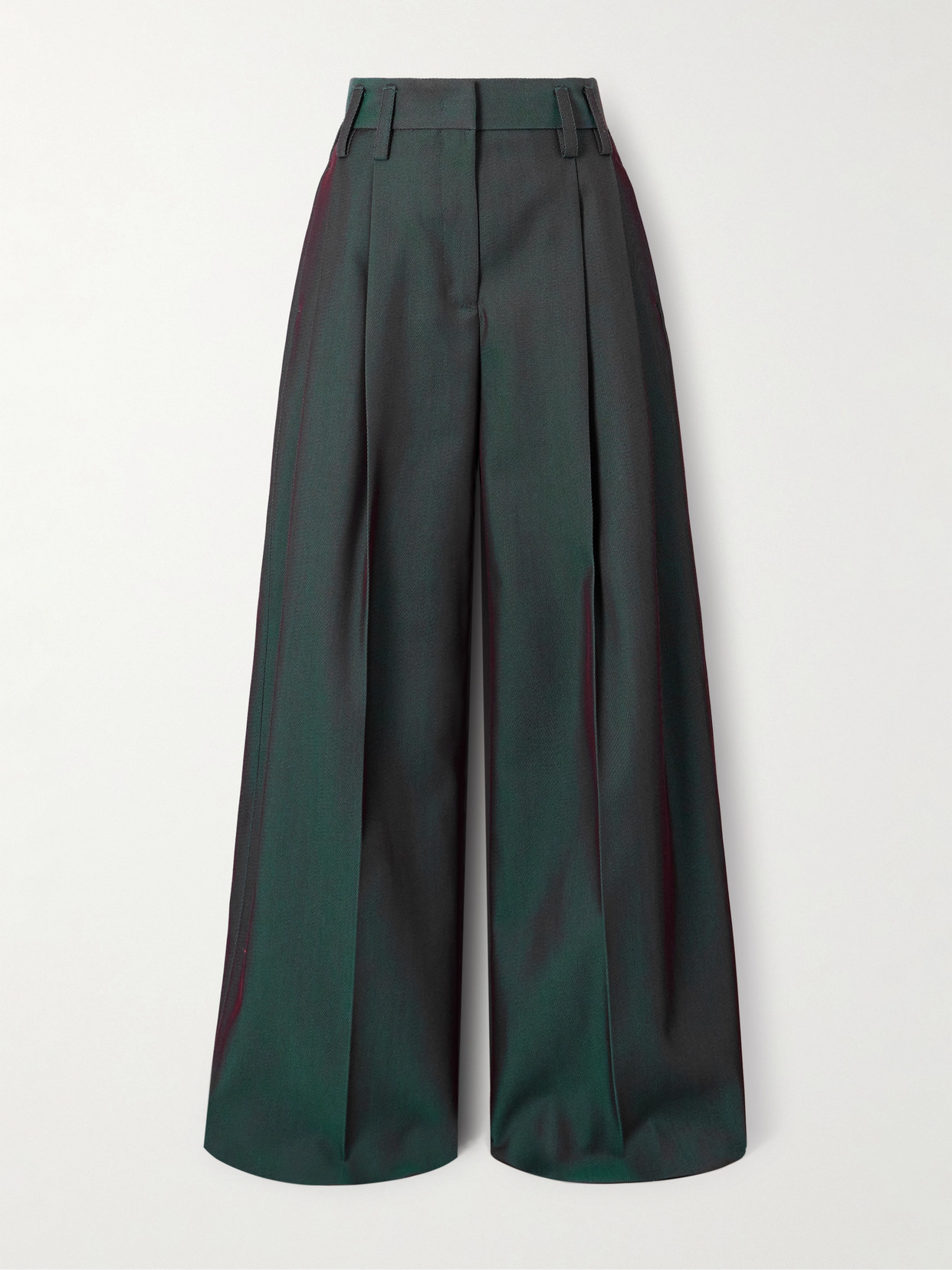 Jil Sander Pleated Iridescent Wool-blend Gabardine Wide-leg Pants In Purple