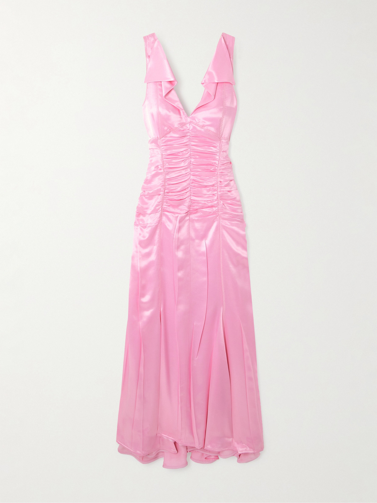 Jil Sander Open-back Ruched Pleated Satin Gown In Pink