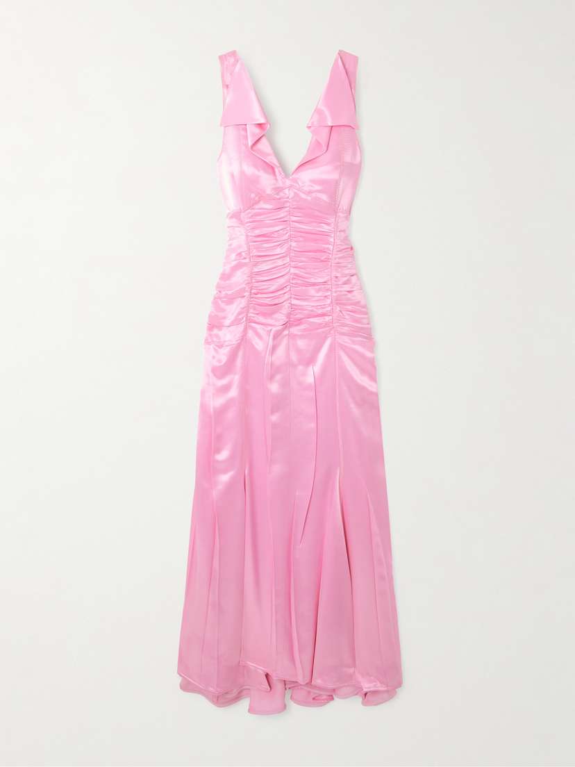 Jil Sander Open-back Ruched Pleated Satin Gown