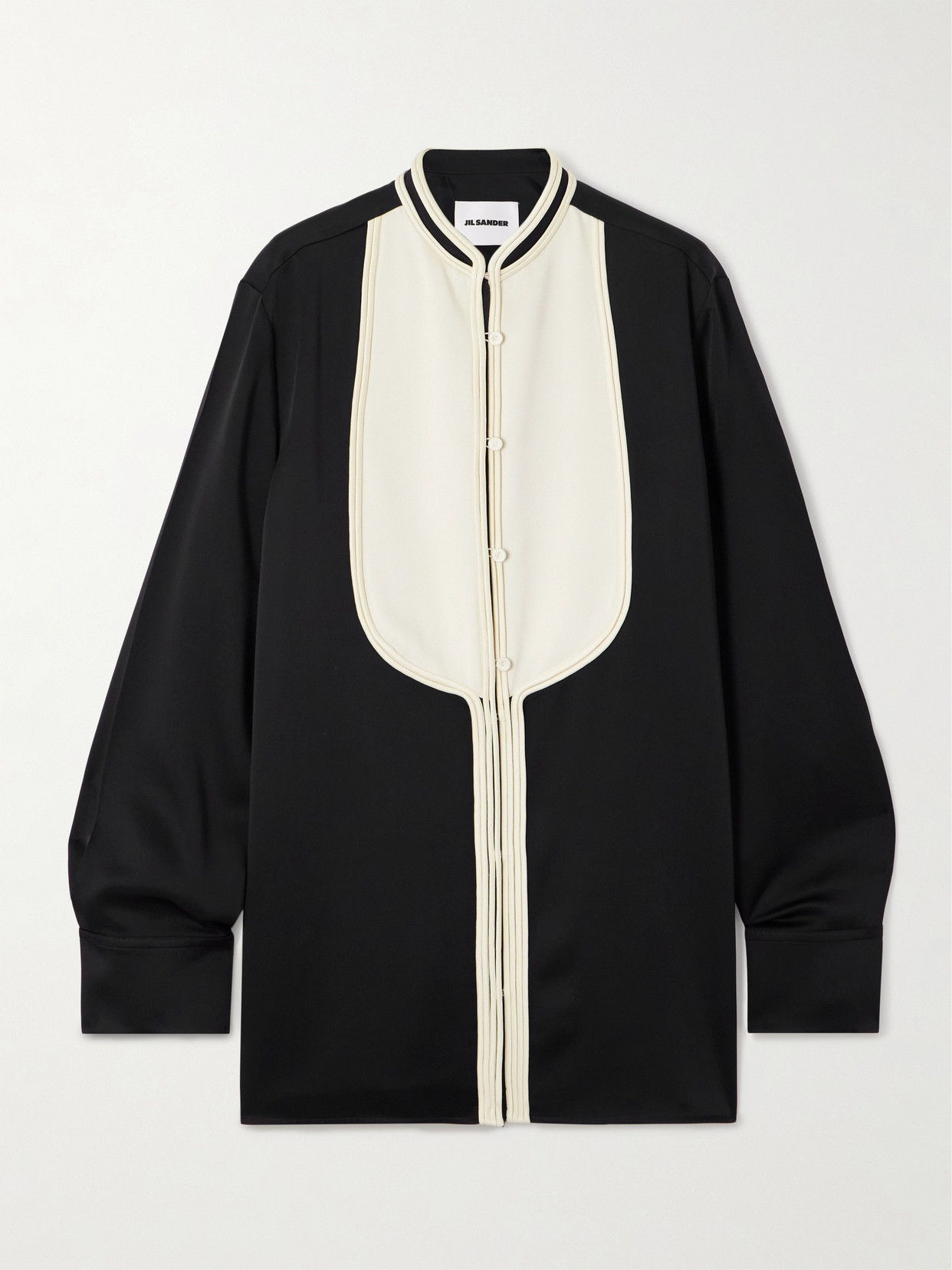 Jil Sander Oversized Two-tone Piped Crepe Shirt In Black